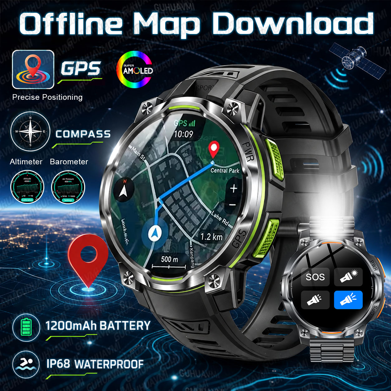 Compass Lensatic - 2026 Nieuwe militaire GPS-smartwatch 1200mAh batterij